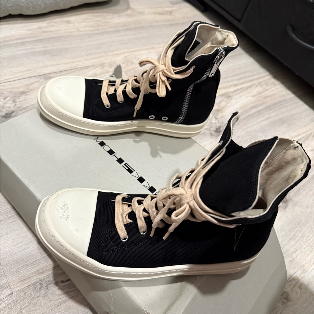Rick Owens Black and White High-Top Sneakers